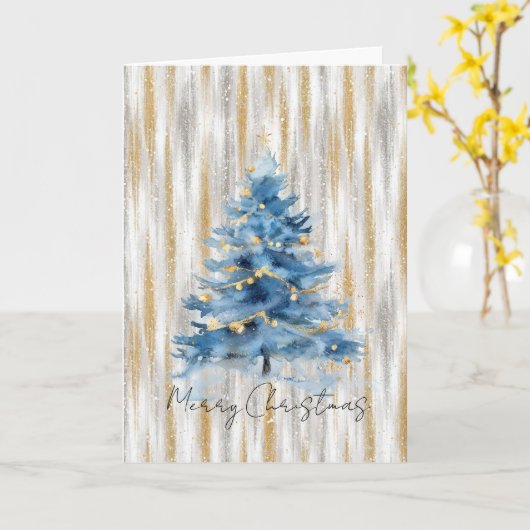 Silber Gold Blaue Weihnachtsbaum Karte (Gelbe Blume)