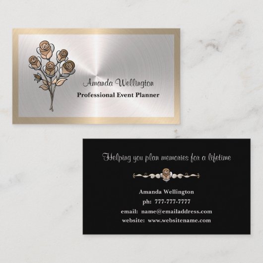 Silber & Gold Florale Eventplanerin Visitenkarte (Vorne/Hinten)