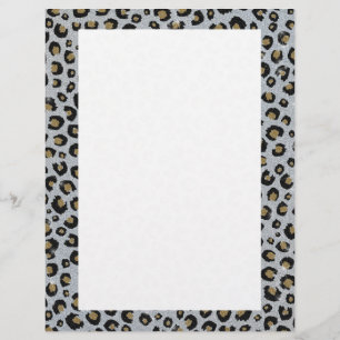 Silber-Gold-Glitter-Schwarzer-Leoparden-Druck Briefbogen