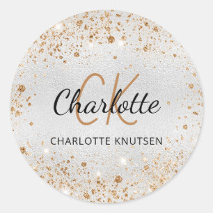 Silber-Gold-Glitterstaub-Monogramm-Initialen-Name Runder Aufkleber