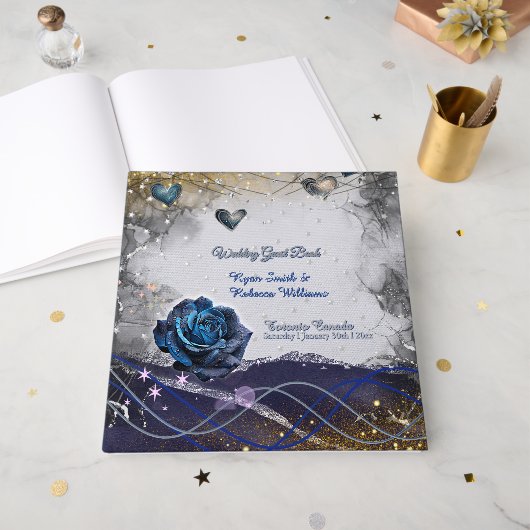 Silber Gold Navy Gästebuch Hochzeit (Vorderseite offen)