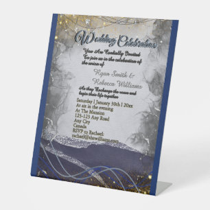 Silber-Gold-Navy-Hochzeitspodest-Schild Sockelschild