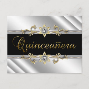 Silber Gold Schwarz Quinceanera Einladung
