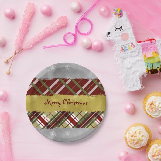 Silber, Gold und Karierte 7" Rundpapierplatte Pappteller (Party)