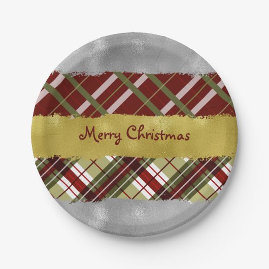Silber, Gold und Karierte 7" Rundpapierplatte Pappteller (Vorderseite)