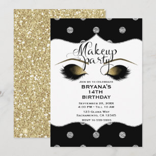 Silber- & Golddots Make-up Wimpern Beauty Party Einladung