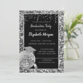 Silber-Graduierungskappe, Disco-Ball, Wein, Sequin Einladung (Stehend Vorderseite)