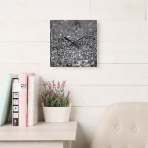 Silber-Grau-Glitzer-Bokeh-Glamour 2 Quadratische Wanduhr