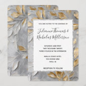 Silber Grau Goldene Blätter Hochzeit Einladung (Vorne/Hinten)