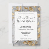 Silber Grau Goldene Blätter Hochzeit Einladung (Vorderseite)