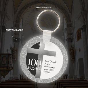 Silber-Grau-Kirche 100. Jubiläum Personalisiert Schlüsselanhänger