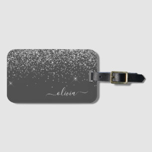 Silber-Grau-Mädchen-Glitter-Funkel-Monogramm-Name Gepäckanhänger