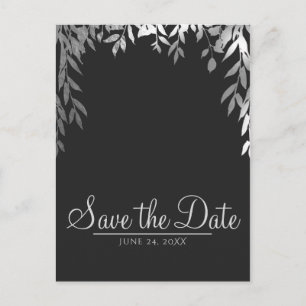 Silber & Grau Modern Glam Botanical Save the Date Ankündigungspostkarte