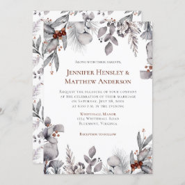 Silber, Grau, rostbrauner Rahmen WinterWedding Einladung