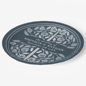 Silber-Grau-Royal-Mittelalterschwert-Hochzeit Pappteller (Schrägansicht)