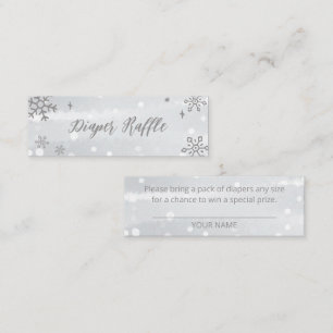 Silber-graue Schneeblumen-Baby-Shower-Windel-Raffl Mini Visitenkarte