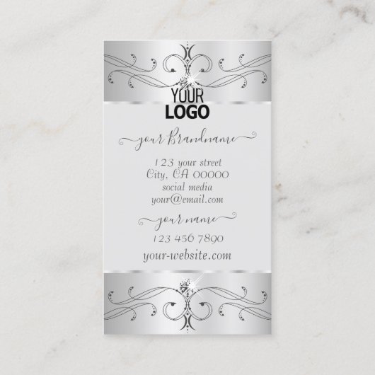 Silber-Graue Verzierte Ornamente hinzufügen Visitenkarte (Rückseite)