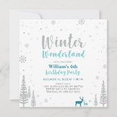 Silber, Green Winter Wonderland Boy Birthday Party Einladung (Vorderseite)