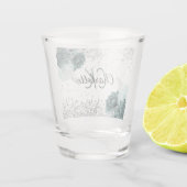 Silber-grüne Blume eleganter Monogrammname Schnapsglas (Rückseite)