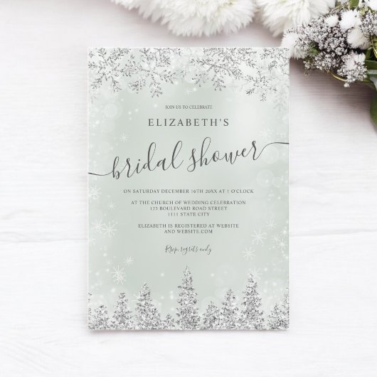 Silber-grüner Schneekiefer im Winter Brautparty Einladung