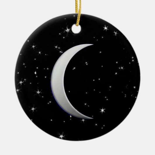 Silber-Halbmond - Sternenhintergrund Keramik Ornament (Vorne)