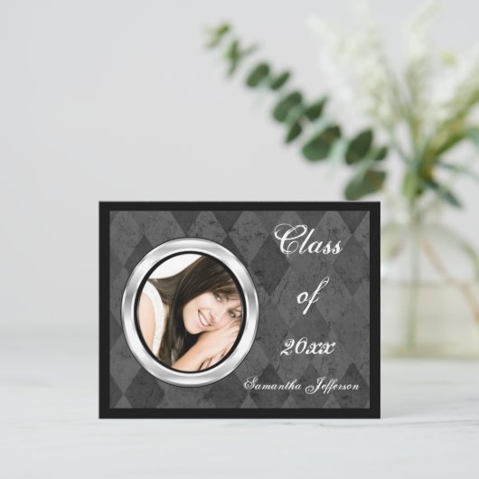 Silber Harlequin Round-Frame-Foto-Abschluss Einladung (Stehend Vorderseite)