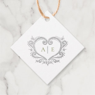 Silber Herz-Monogramm Initialen Farn grüne Hochzei Geschenkanhänger