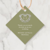 Silber Herz-Monogramm Initialen Farn grüne Hochzei Geschenkanhänger (Rückseite)