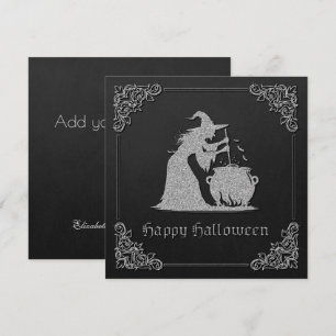 Silber-Hexe & Kessel Halloween-Grußkarte