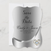 Silber Hintergrund und Diamant Herz Save the Date Einladung (Vorderseite)