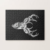 Silber Hirsch Design auf Carbon Fibre Style Print Puzzle (Horizontal)