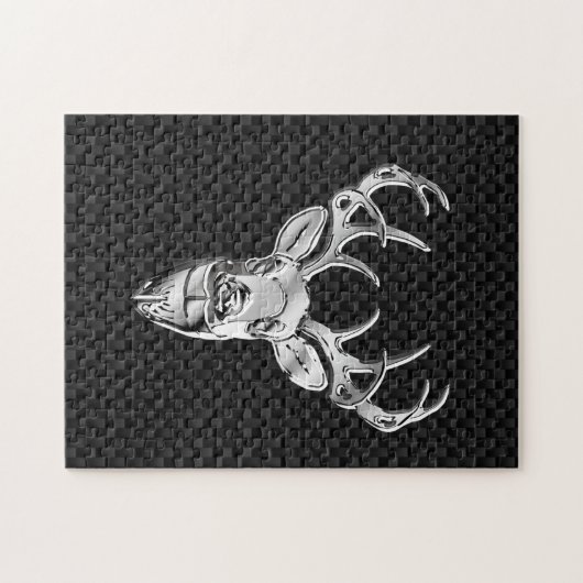 Silber Hirsch Design auf Carbon Fibre Style Print Puzzle (Horizontal)