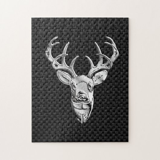Silber Hirsch Design auf Carbon Fibre Style Print Puzzle (Vertikal)