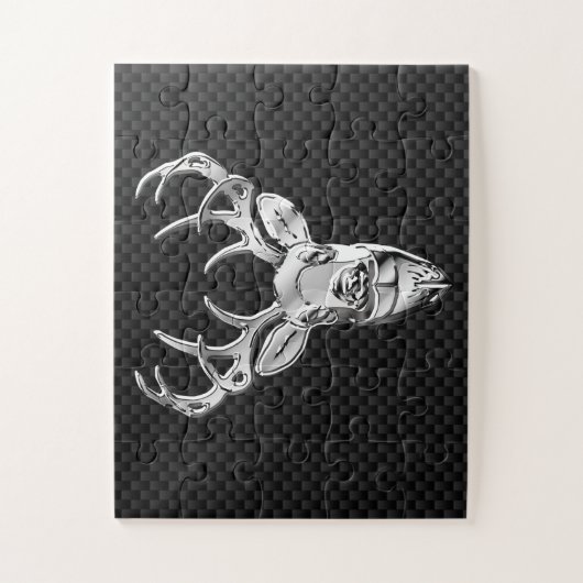 Silber Hirsch Kopf in Carbon Fiber Style Puzzle (Vertikal)