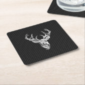 Silber Hirsch Kopf in Carbon Fiber Style Rechteckiger Pappuntersetzer (angewinkelt)