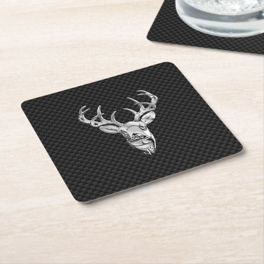 Silber Hirsch Kopf in Carbon Fiber Style Rechteckiger Pappuntersetzer (angewinkelt)