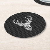 Silber Hirsch Kopf in Carbon Fiber Style Runder Pappuntersetzer (Angewinkelt)