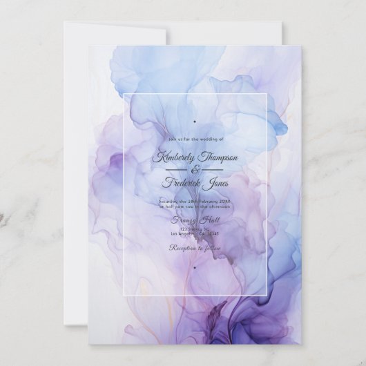 Silber, Icy Blue und Lilac Tinte Wedding Einladung (Vorderseite)