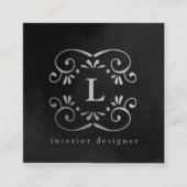 Silber-Imitat-Folie aus Seide, Monogramm geblüht Quadratische Visitenkarte (Vorderseite)