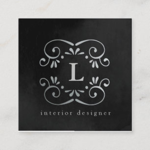 Silber-Imitat-Folie aus Seide, Monogramm geblüht Quadratische Visitenkarte