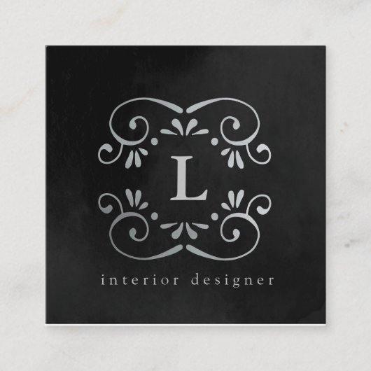 Silber-Imitat-Folie aus Seide, Monogramm geblüht Quadratische Visitenkarte (Vorderseite)