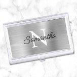 Silber-Imitate Metallic Foil Monogramm Visitenkarten Dose<br><div class="desc">Erstellen Sie Ihre eigene mit Monogramm-schwarz-weiße,  moderne,  minimalistische Visitenkarten-Hülle. Moderne Monoline-Schrift für ihren Namen über einen eher klassischen Schriftart in Monogramm. Im Hintergrund befindet sich eine silber-graue,  gebürstete Metal-Stilfolie,  die wie ein Foto gedruckt wird.</div>