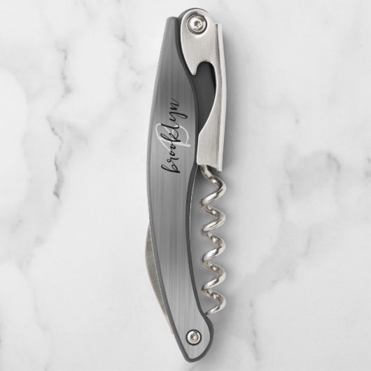 Silber-Imitate Pinselmetall-Monogramm-Skript Kellnermesser (Rückseite)