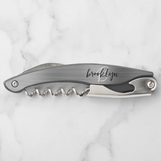 Silber-Imitate Pinselmetall-Monogramm-Skript Kellnermesser (Rückseite)