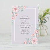 Silber Immergrün-Pfingstrosen-Hochzeit Einladung (Stehend Vorderseite)