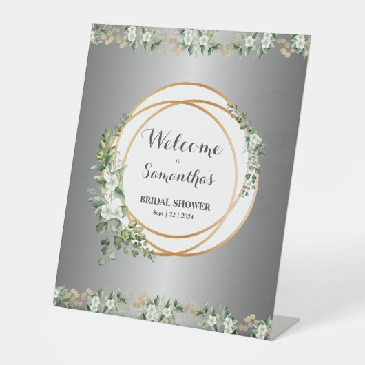 Silber-infundiertes botanisches Bliss-Brautparty Sockelschild (Vorderseite)