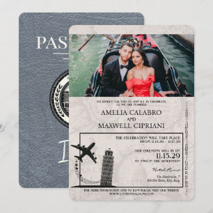 Silber Italien Reisepass Hochzeitseinladung Einladung