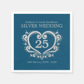Silber Jubiläum Herznamen blau silber Serviette (Vorderseite)