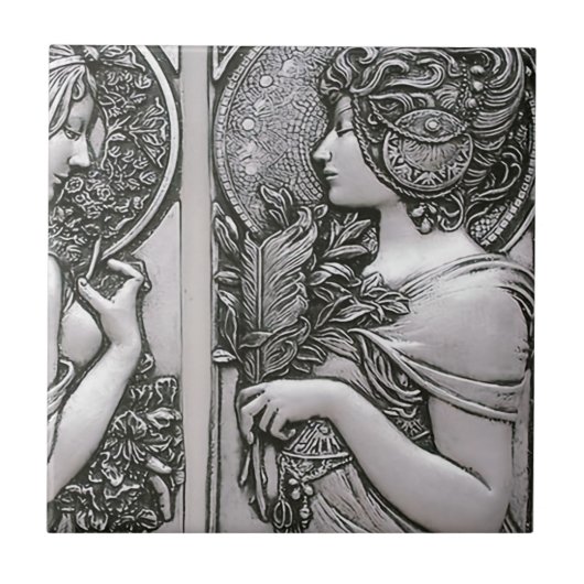 Silber ,Jugendstil ,Design, Frauen,Mucha,Schönheit Fliese (Vorderseite)