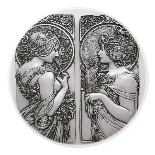 Silber ,Jugendstil ,Design, Frauen,Mucha,Schönheit Keramikknauf (Vorderseite)